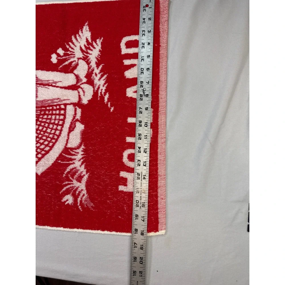 Vintage Wevo Lux Holland Souvenir Tea Towel Red White Dutch Boy Girl Windmill